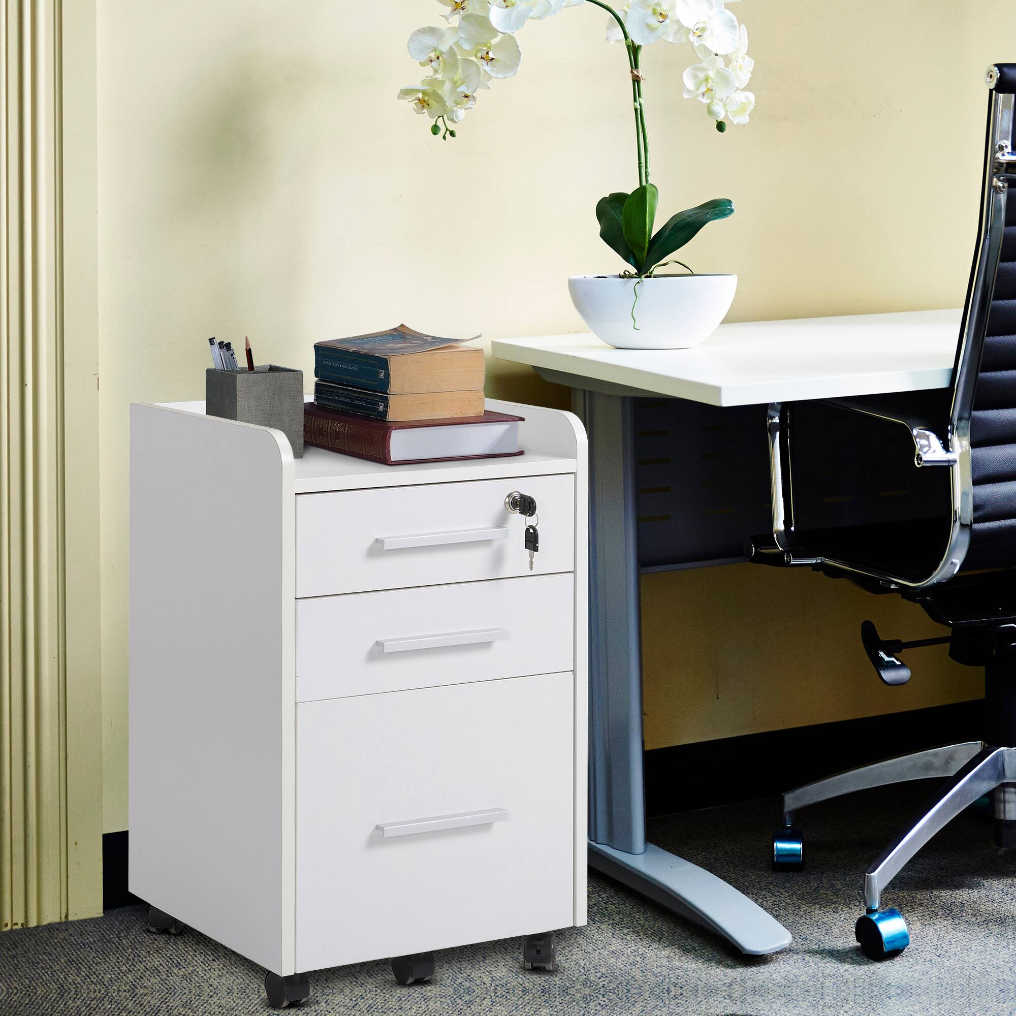 Alt View 1. Homcom - Filing Cabinet on Wheels - White.