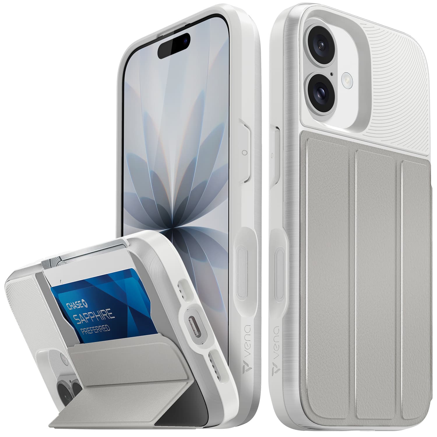 Vena - vCommute For Apple iPhone 17 Case Wallet, Case with Stand Leather Card Holder Military Grade Drop Protection, Silver - Multicolored