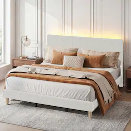 Bestier - King Size Velvet Upholstered Platform Bed Frame with Storage Headboard LED Lights - Light Gray