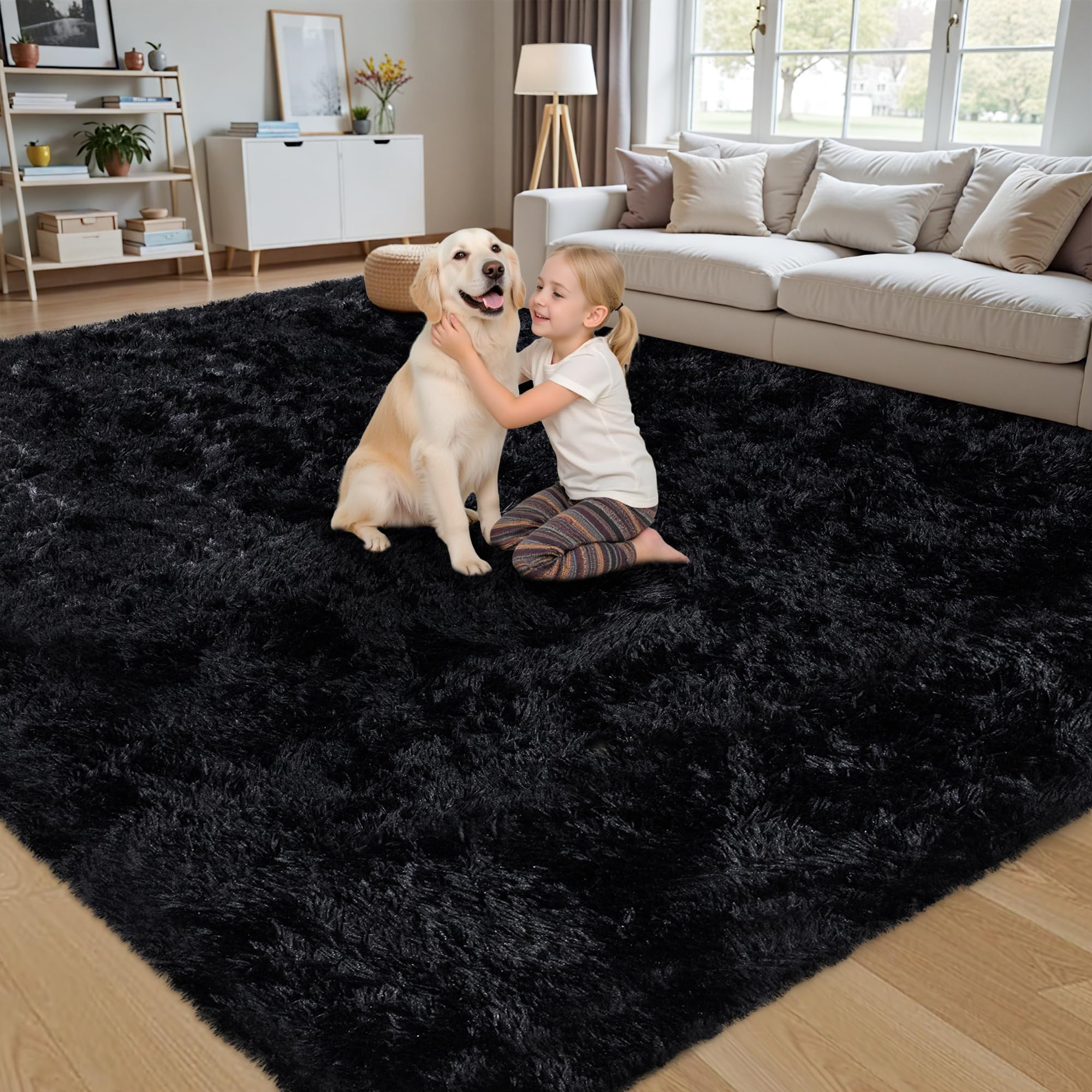 Alt View 1. PARKER SLATER - 8x10 Area Rug Living Room Ultra Soft Fluffy Shag Black Rugs Large Fuzzy Plush Indoor Non Slip Carpet Washable Bedroom - Grey Camel.