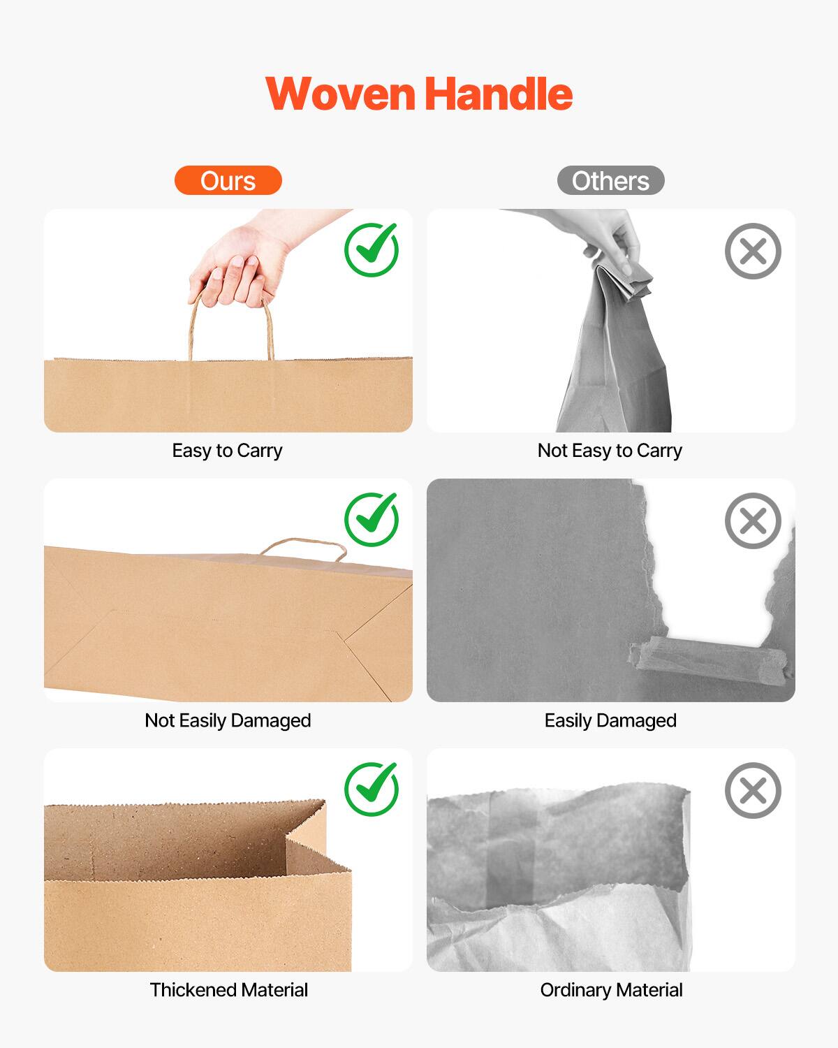 Woven Handle

Ours

- Easy to Carry
- Not Easily Damaged
- Thickened Material

Others

- Not Easy to Carry
- Easily Damaged
- Ordinary Material