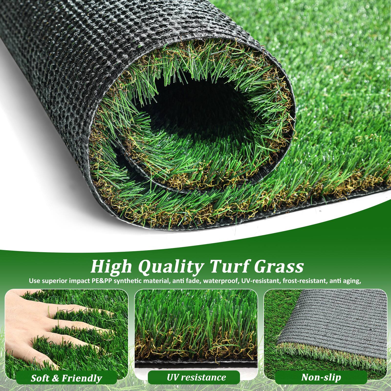 High Quality Turf Grass

Use superior impact PE&PP synthetic material, anti fade, waterproof, UV-resistant, frost-resistant, anti aging, Soft & Friendly, UV resistance, Non-slip