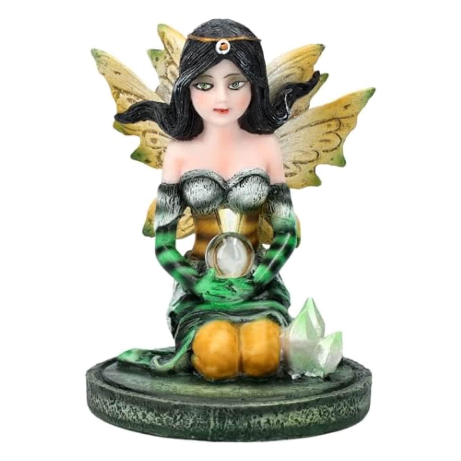 Pacific Trading - 3 inch Green Crystal Fairy Figurine with Mystical Orb and Crystal Accents Small Fairy Statue