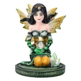 Pacific Trading - 3 inch Green Crystal Fairy Figurine with Mystical Orb and Crystal Accents Small Fairy Statue