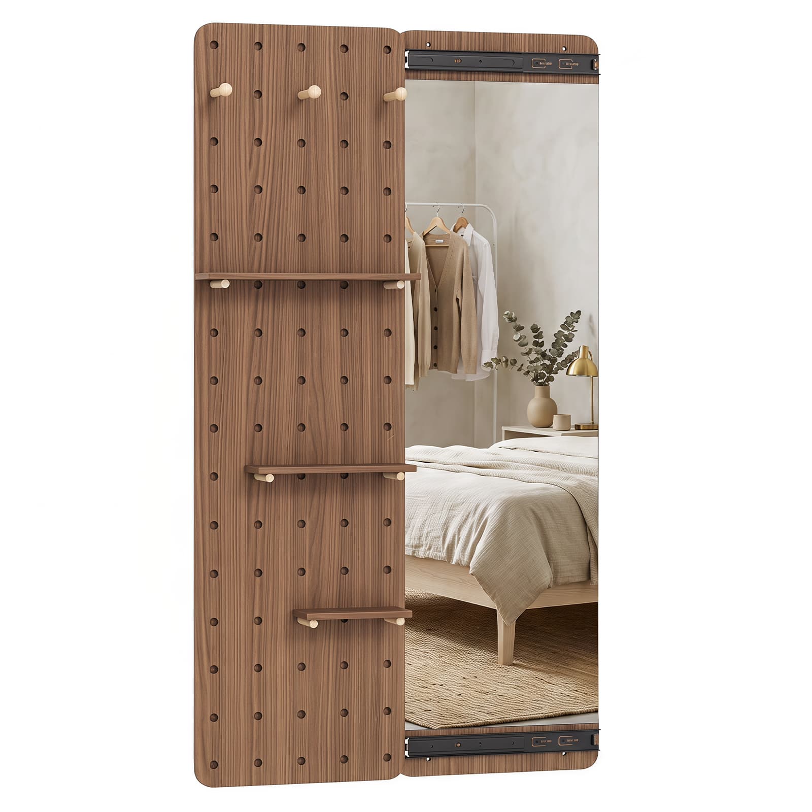 Costway - Solid Wood Full Length Mirror & Pegboard Storage Organizer with Sliding Pegboard - Brown price history on PriceWatchPro