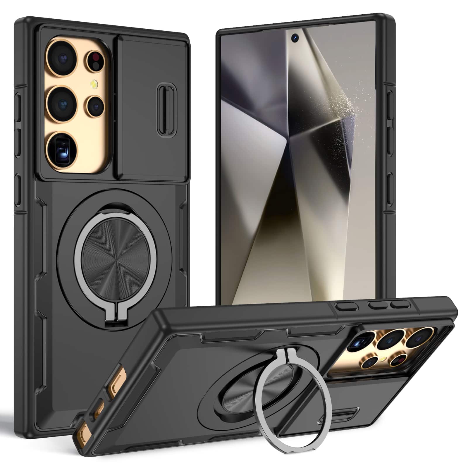 UUCOVER - For Samsung Galaxy S25 Ultra Heavy Duty Case with Slide Camera Cover, Rotatable Magnetic Ring Kickstand Shockproof Cover - Black price history on PriceWatchPro