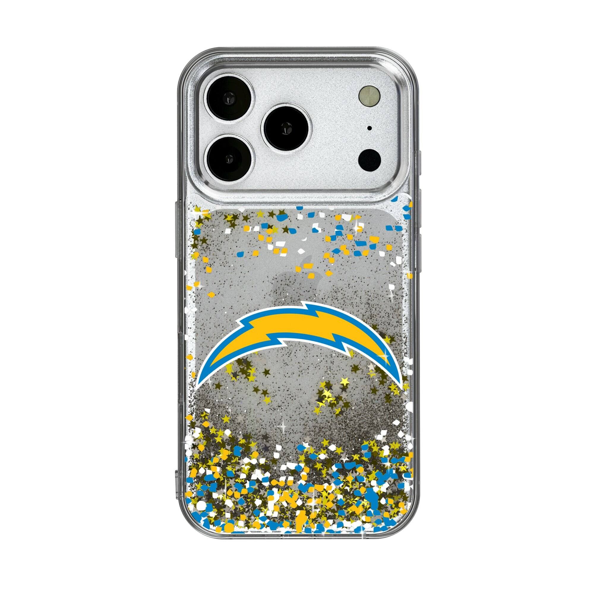 Front. Keyscaper - Los Angeles Chargers iPhone Glitter Case with Confetti Design - 17 Pro Max - Multicolor.