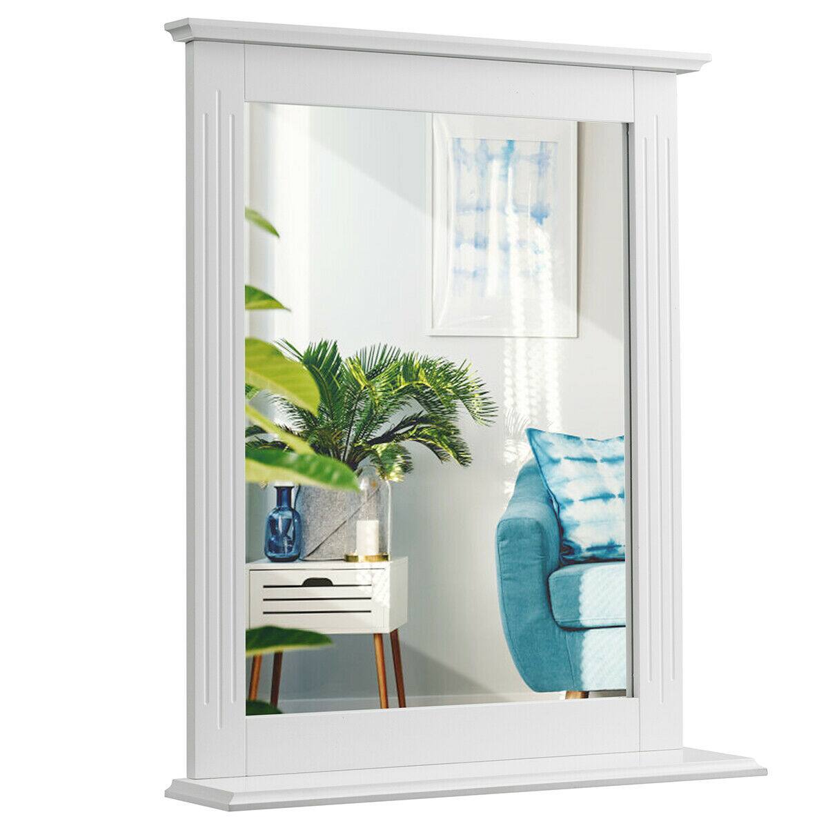 Alt View 8. Gymax - Gymax Bathroom Wall Mirror W/Shelf Square Vanity Makeup Mirror Multipurpose Usage - white.