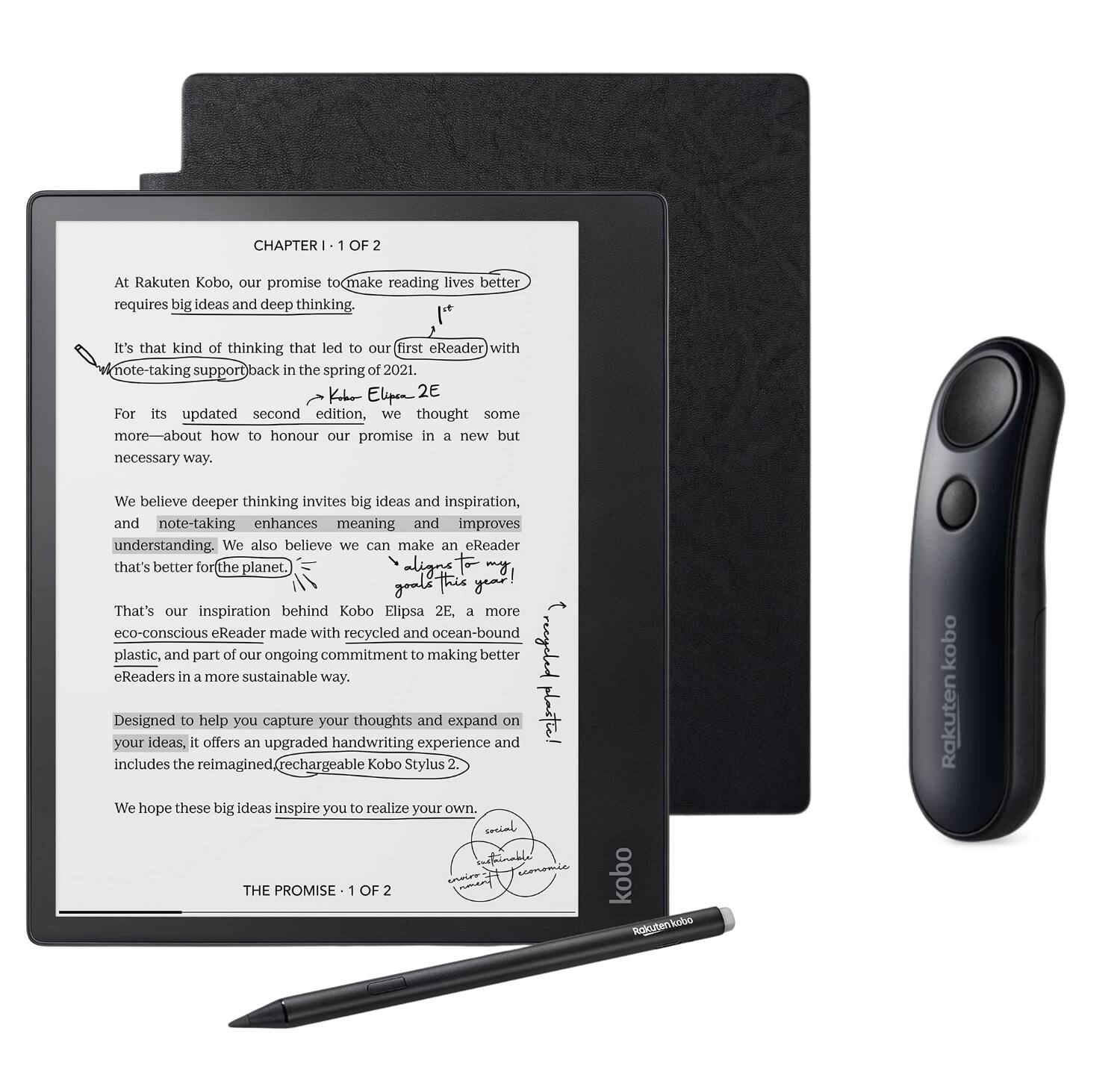 Kobo Elipsa 2E eReader with SleepCover & Remote Bundle 2023 Black