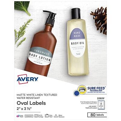 Avery - Print-to-the-Edge Laser/Inkjet Oval Labels, 2" x 3-1/3", 80 Labels/Pack - Textured White