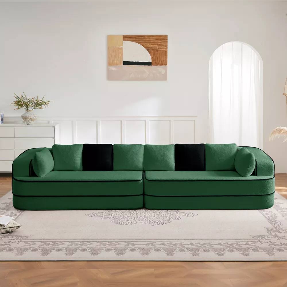 Angle. Aukfa - 135" Oversized 4 Seats Fluffy Comfy Couch Teddy Fabric Modular Sofa for Living Room - Green.