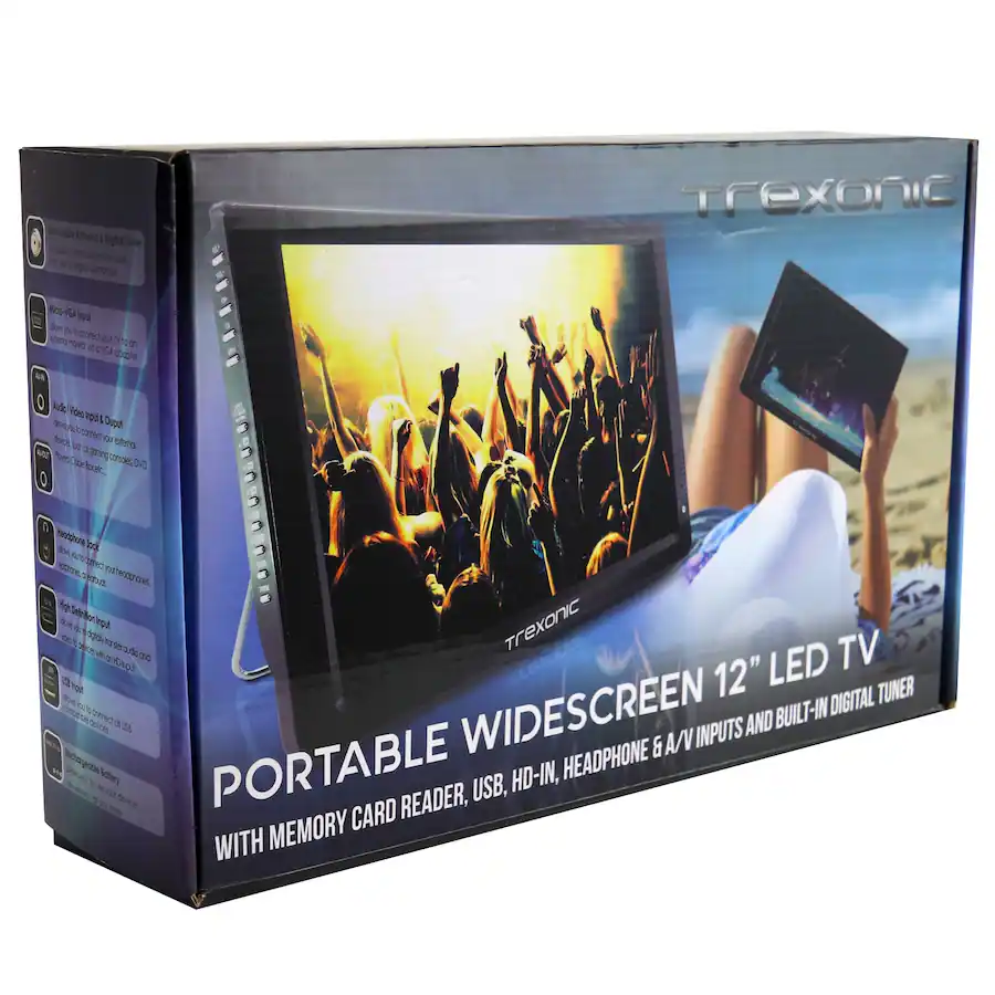 Trexonic Rechargeable 12" LED Portable TV with Built in Digital Tuner ...