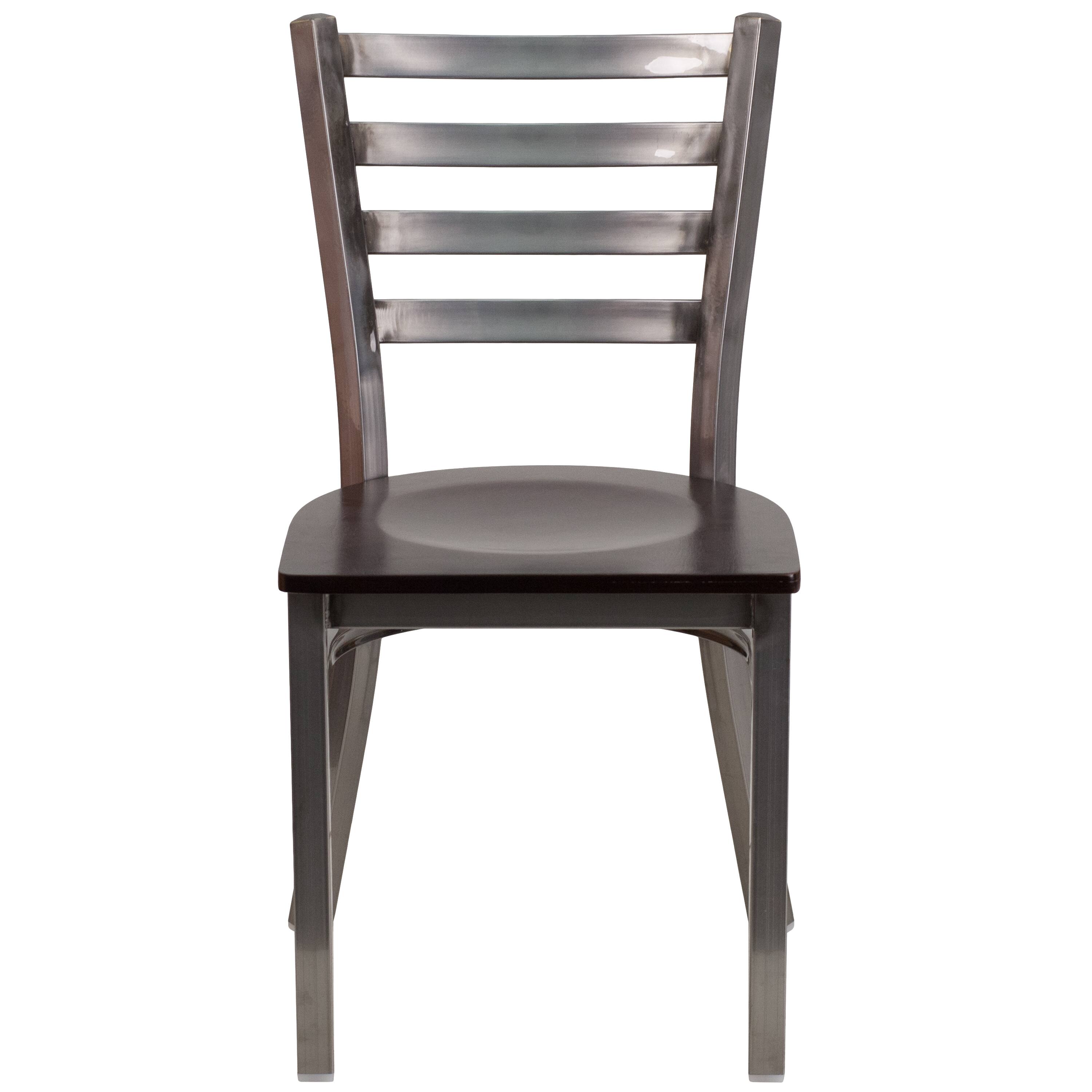 Alt View 6. Emma + Oliver - 2 Pack Clear Coated Ladder Back Metal Restaurant Chair - Walnut Wood Seat/Clear Coated Metal Frame.