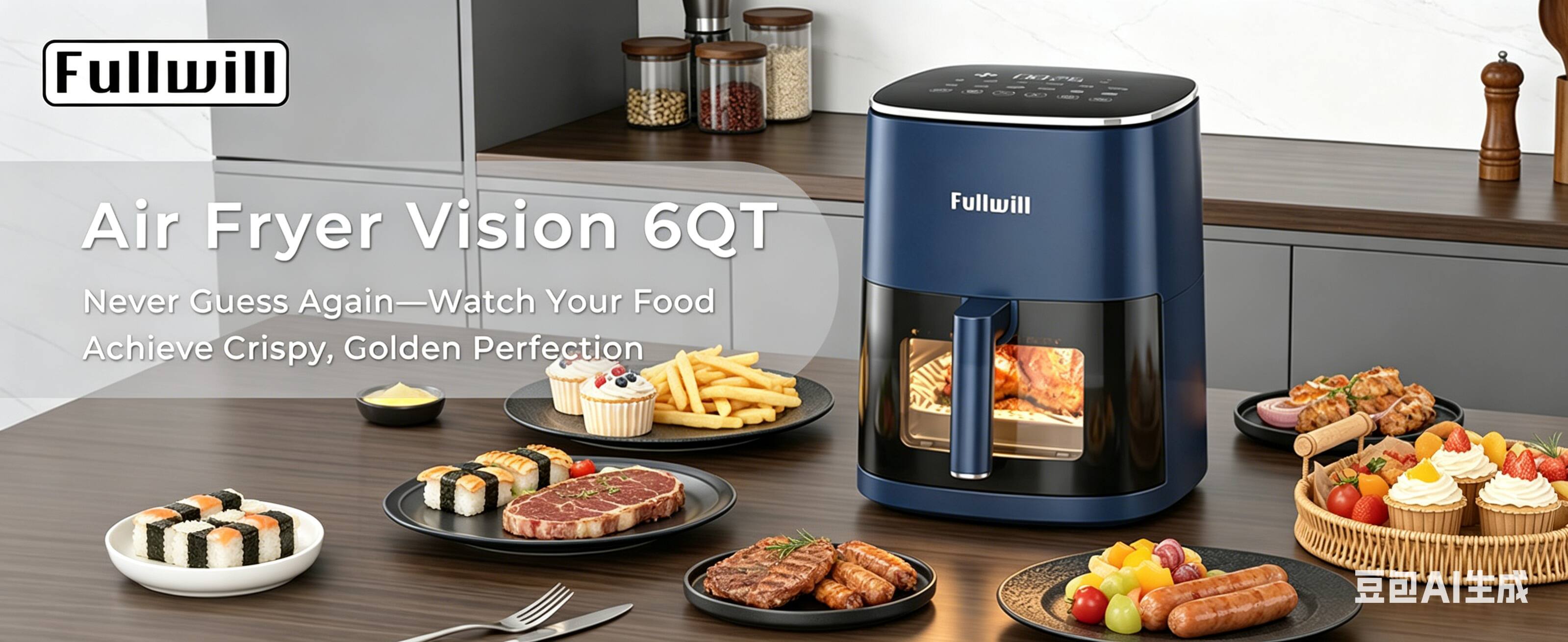 Fullwill Air Fryer Vision 6QT  
Never Guess Again—Watch Your Food Achieve Crispy, Golden Perfection