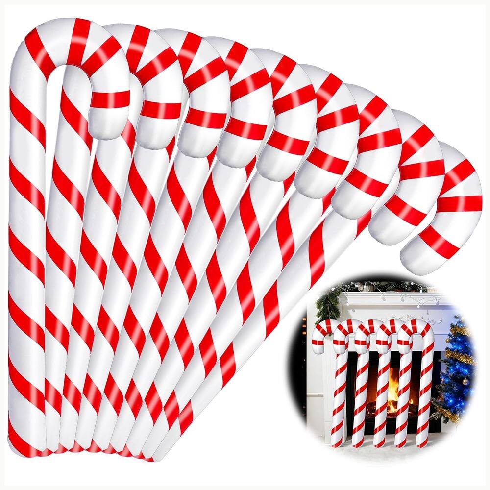 Front. PARKER SLATER - 10-Pack 35in Inflatable Candy Canes, Indoor/Outdoor Christmas Decor - Red + White.