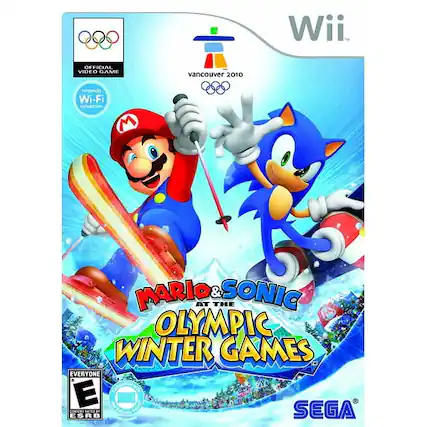 Wii, OFFICIAL VIDEO GAME, vancouver 2010, Wi-Fi connection, M MARIO & SONIC AT THE OLYMPIC WINTER GAMES, EVERYONE E, SEGA, CONTENT RATER ESRB. - E (Everyone)
