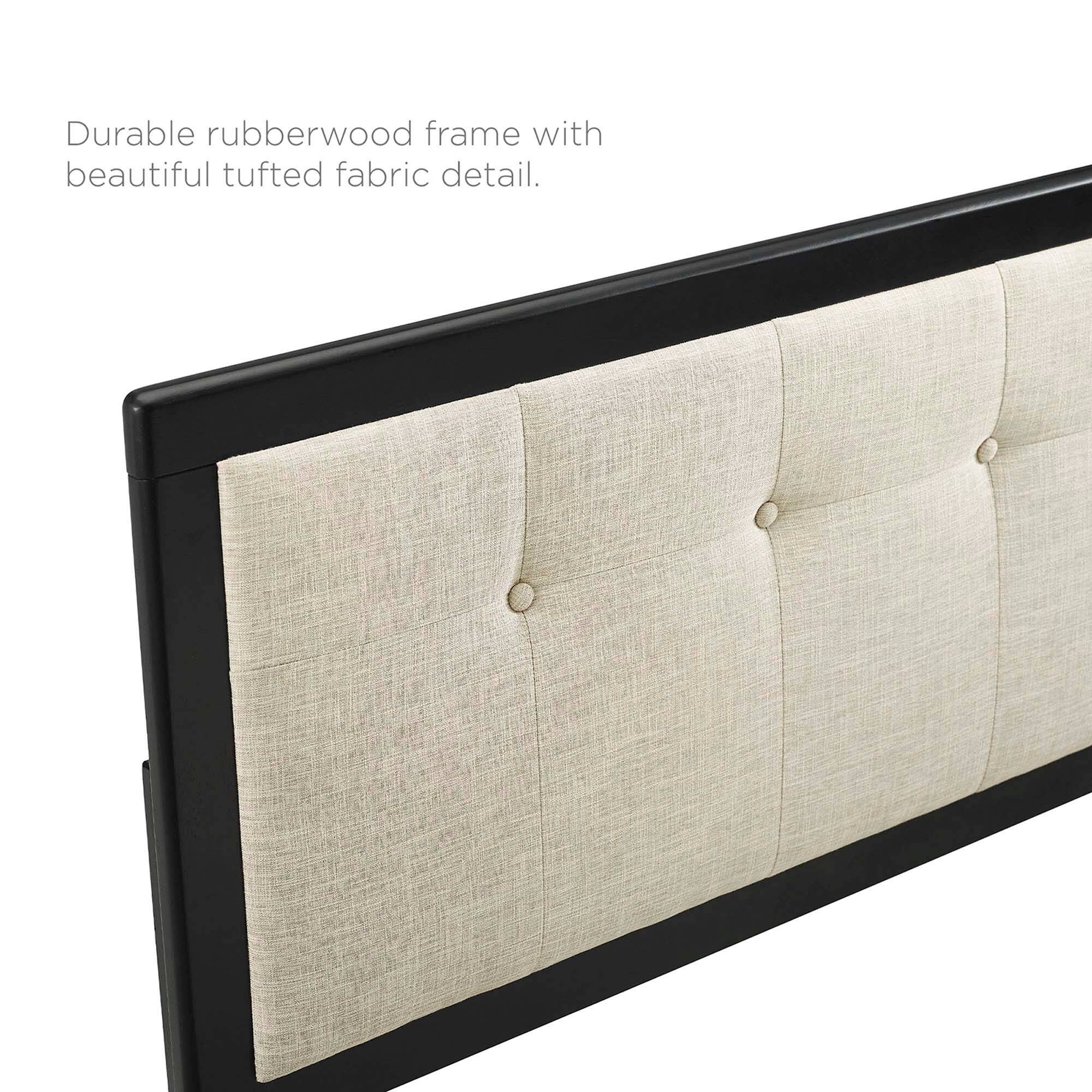Durable rubberwood frame with beautiful tufted fabric detail.