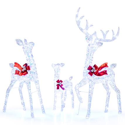Front. Gymax - Gymax Outdoor Set of 3 Christmas Lighted Iridescent Reindeer Family Set w/215 White LED Lights - Multicolor.