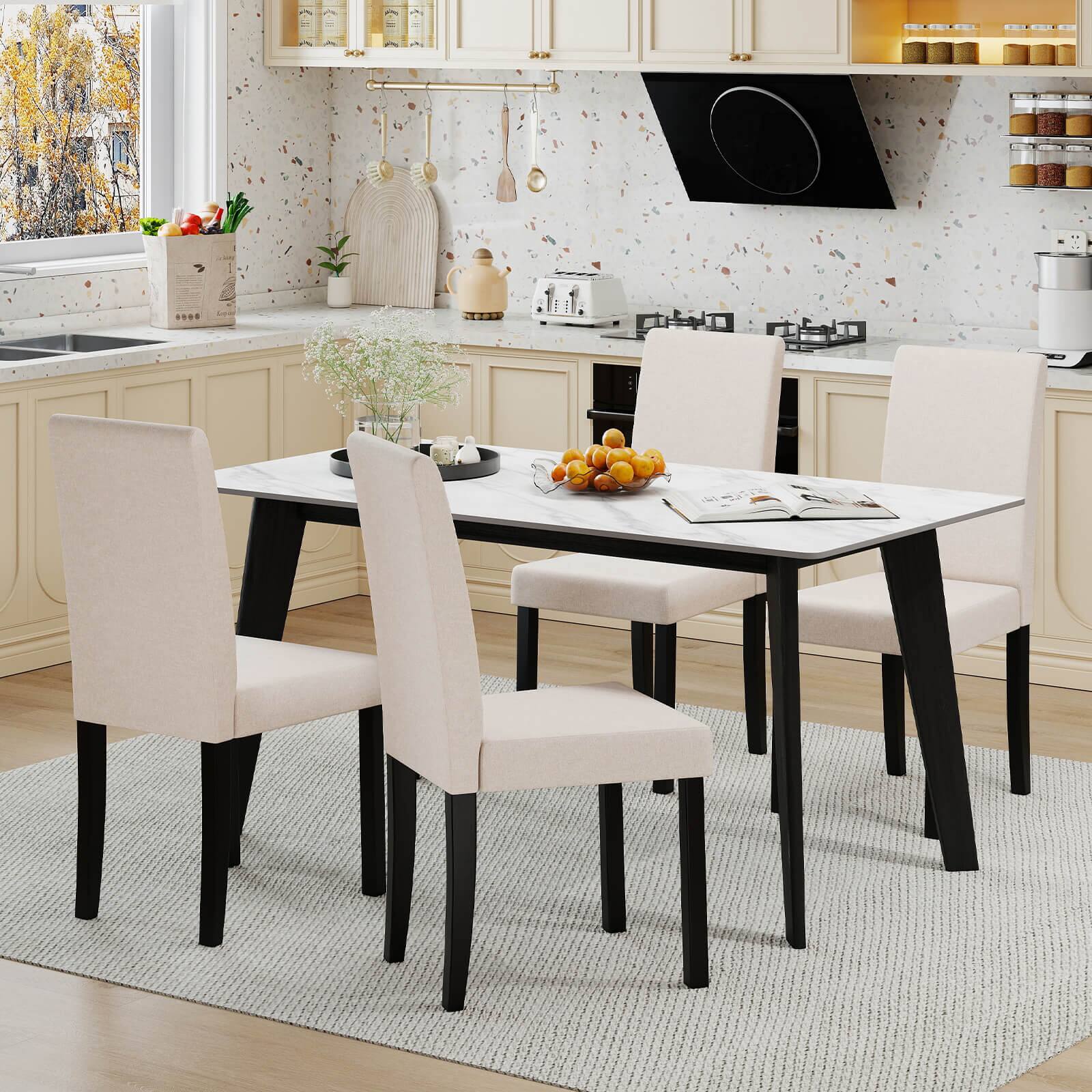 Alt View 3. Costway - Costway Dining Chair Set of 2 Fabric Upholstered Rubber Wood Legs Side Armless - Beige.