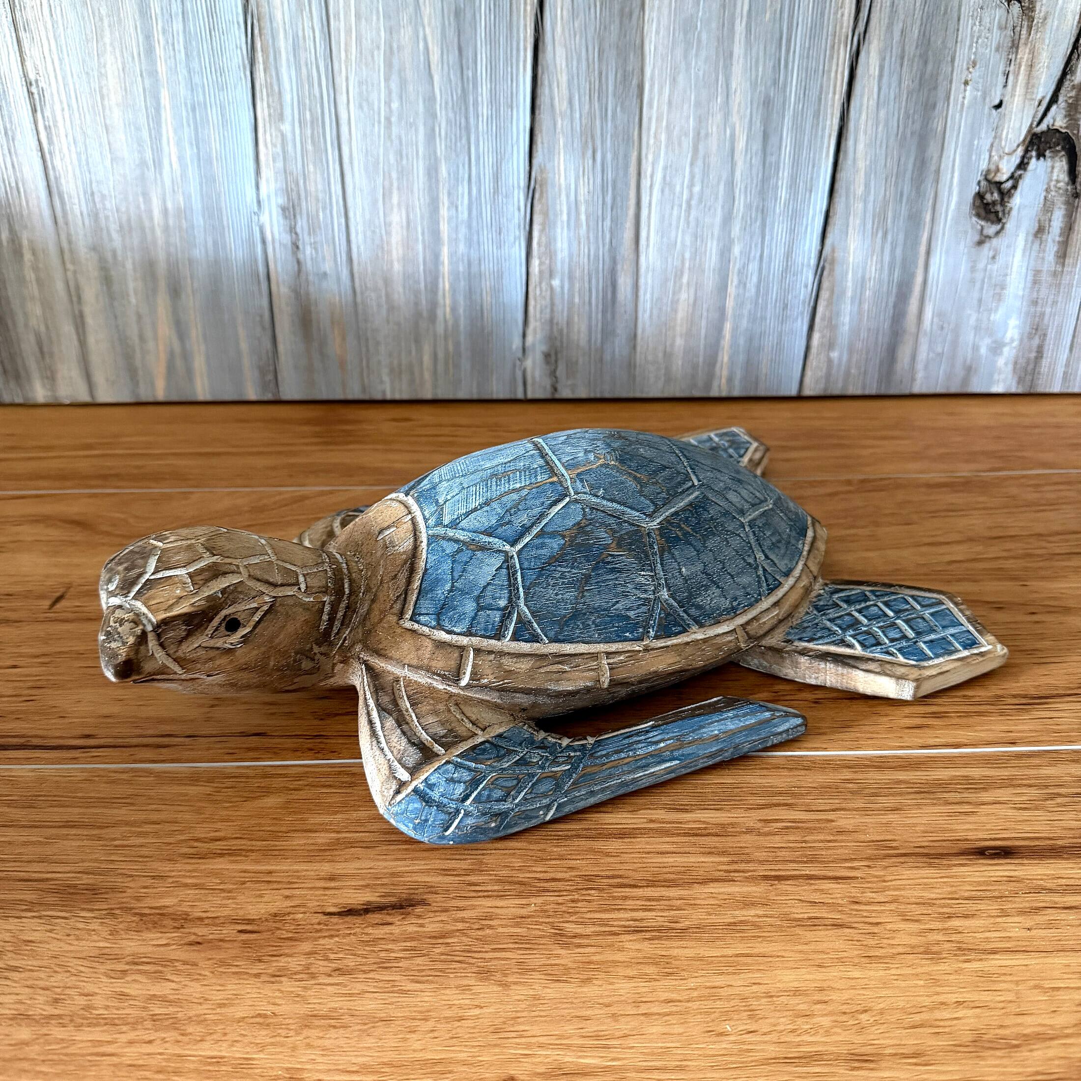 Alt View 7. Things2Die4 - Sea Turtle Statue Hand Carved Wood Blue Coastal Decor 12in Tabletop Art - Blue.