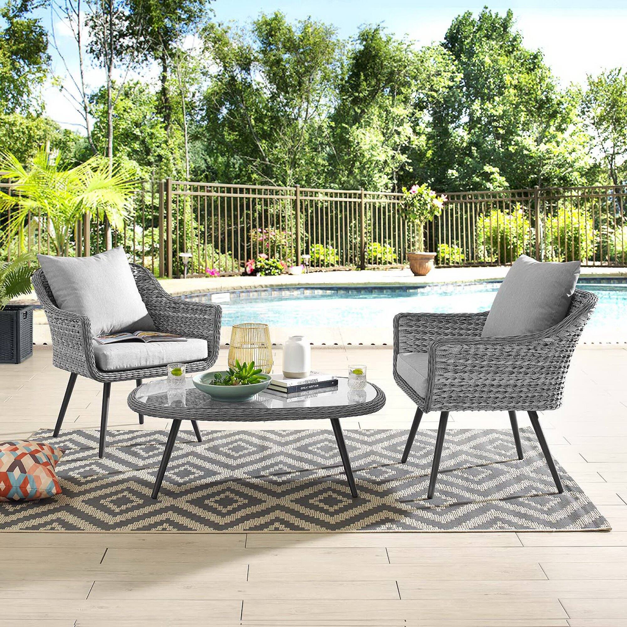 Front. Modway - Endeavor 3 Piece Outdoor Patio Wicker Rattan Armchair and Coffee Table Set by Modway - Gray Gray.