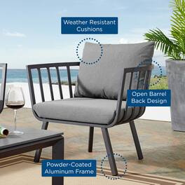 Riverside Outdoor Patio Aluminum Armchair by Modway - Gray Charcoal