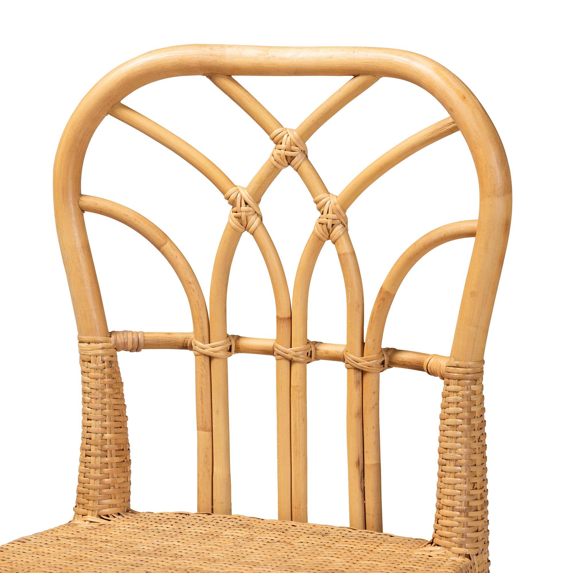 Alt View 1. bali & pari - Monaco Modern Bohemian Natural Rattan and Mahogany Wood Counter Stool - Natural Brown/Light Honey.
