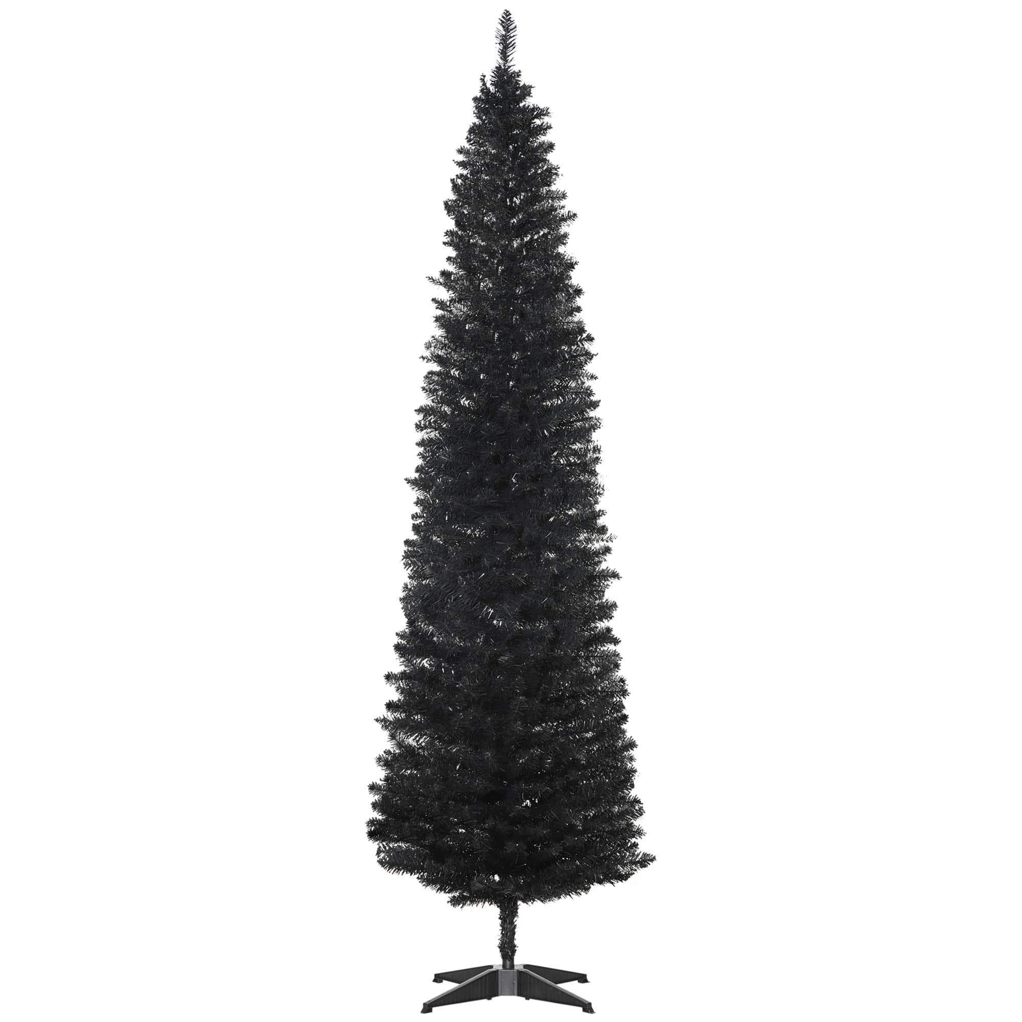 Front. Homcom - Artificial Pencil Christmas Tree, Slim Xmas Tree with 499 Realistic Branch Tips and Plastic Stand - black.