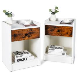 Ecooso - Set of 2 Nightstands End Tables with Drawer Cabinet Raised Top for Living Room - White