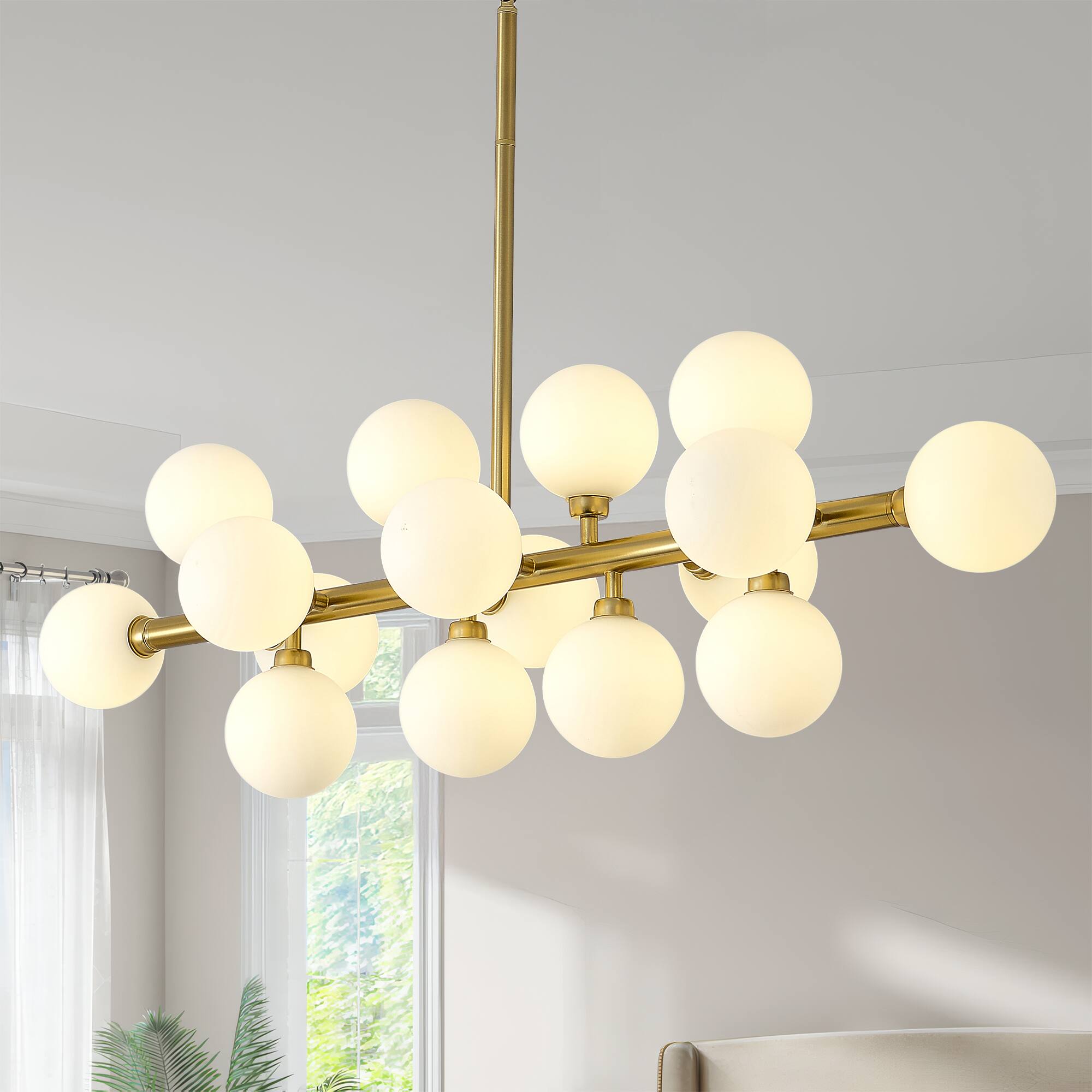 RYHNUYNE - 16-Light Sputnik Chandelier 37.4 Inch Mid-Century Modern Pendant Light with Opaline Glass Adjustable Height