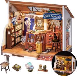 Robotime - Rolife Kiki's Magic Emporium DIY Miniature House Kit Magic House, Mini House Making Kit with Furniture - Black