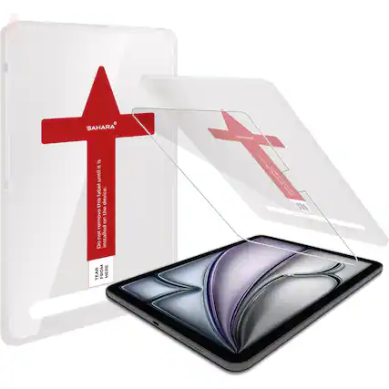 The image shows a tablet computer with a Sahara case on it. The case is designed to protect the device and can be easily removed. The case is transparent, allowing the user to see the device clearly. The case is also designed to be installed and removed easily, making it convenient for the user.