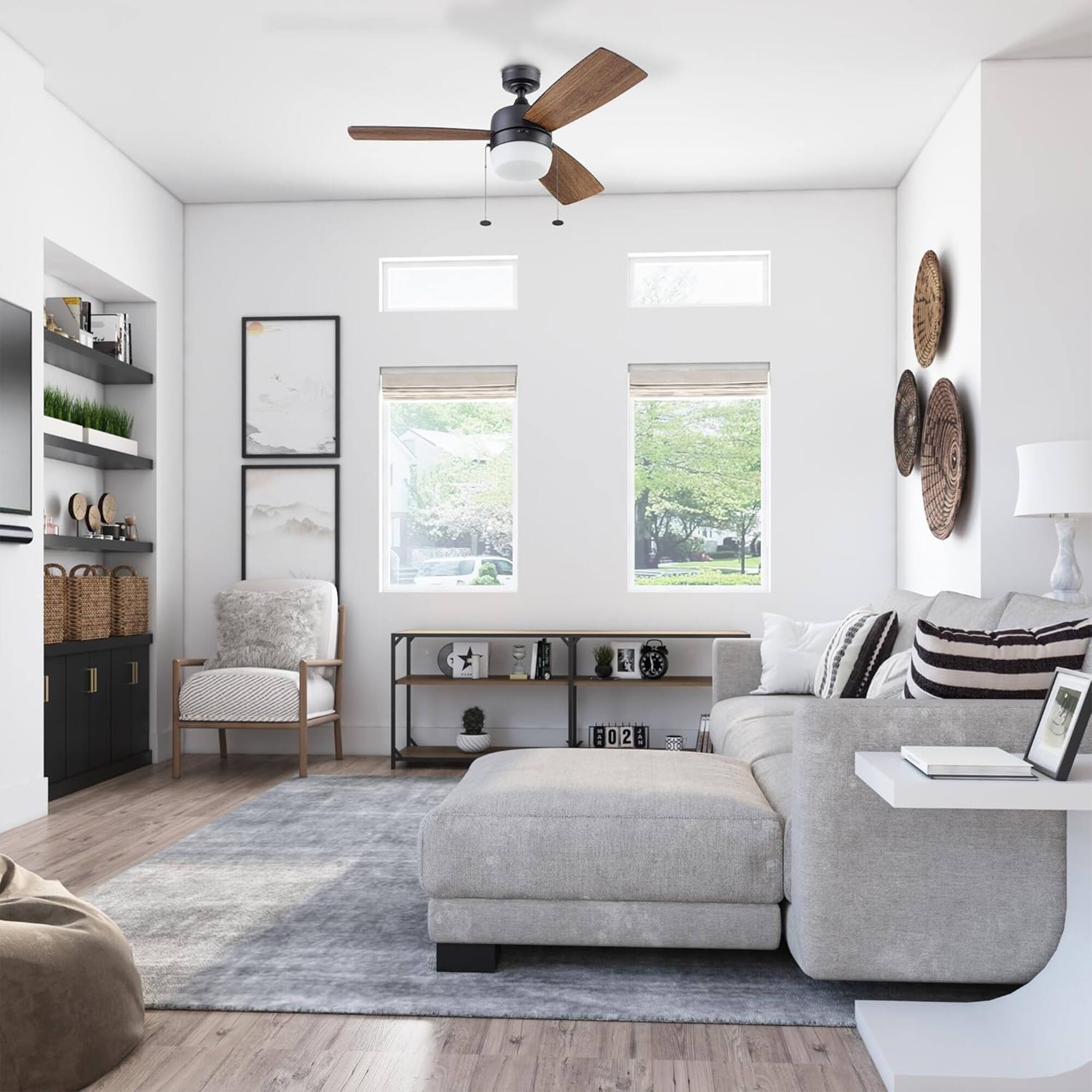 Alt View 7. Honeywell - Honeywell Barcadero 44 Inch Indoor LED Ceiling Fan with Pull Chain, Matte Black - Matte Black.