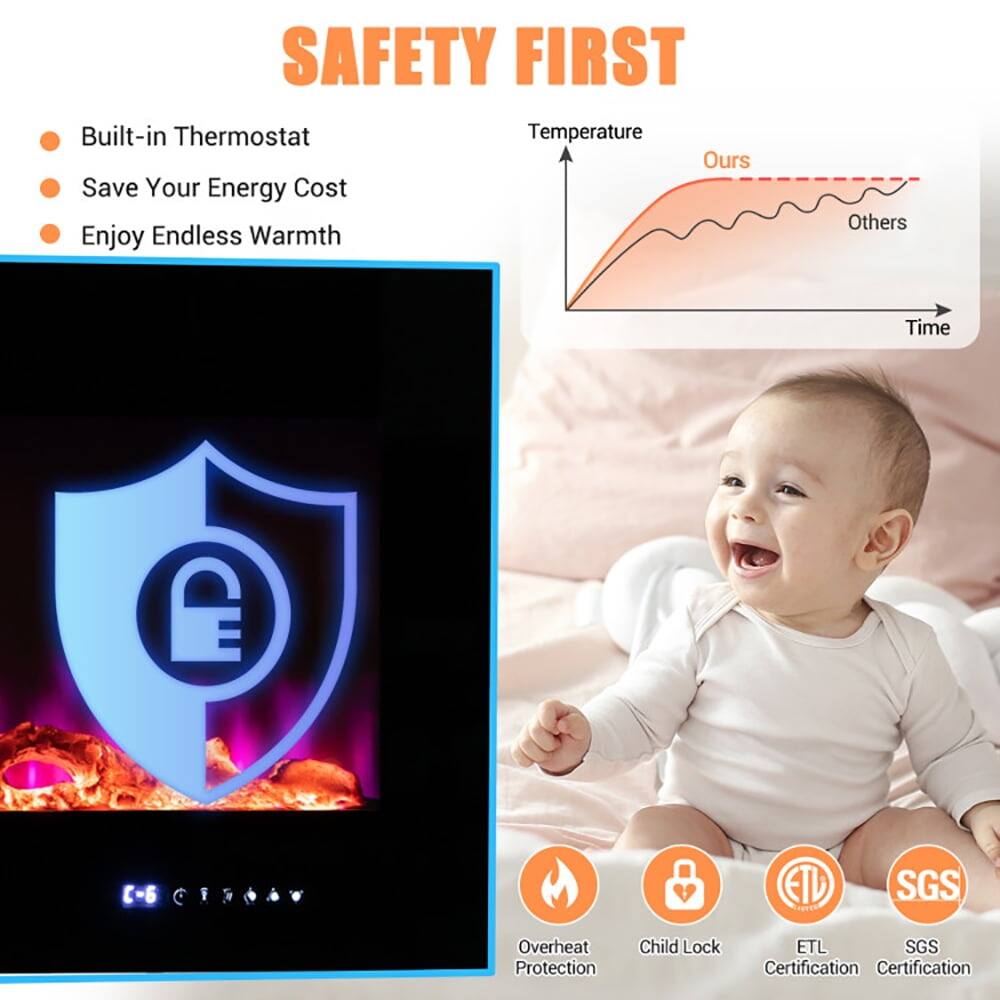 SAFETY FIRST

- Built-in Thermostat
- Save Your Energy Cost
- Enjoy Endless Warmth

Temperature
Ours
Others

Time

Overheat Protection
Child Lock
ETL Certification
SGS Certification