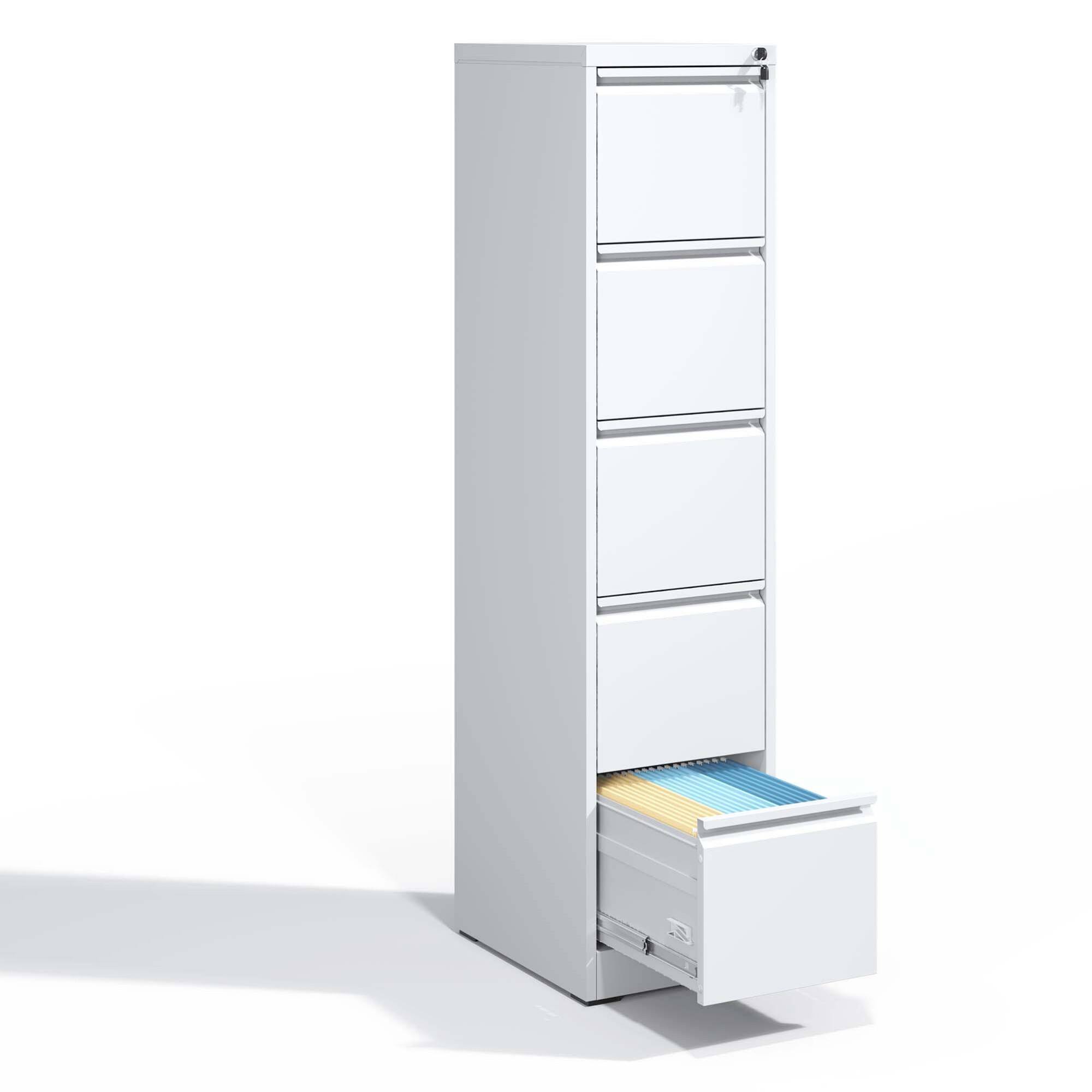 GOODSILO - High-Capacity Metal File Cabinet with Lock for A4/Legal/Letter Storage - 5 Drawers - White