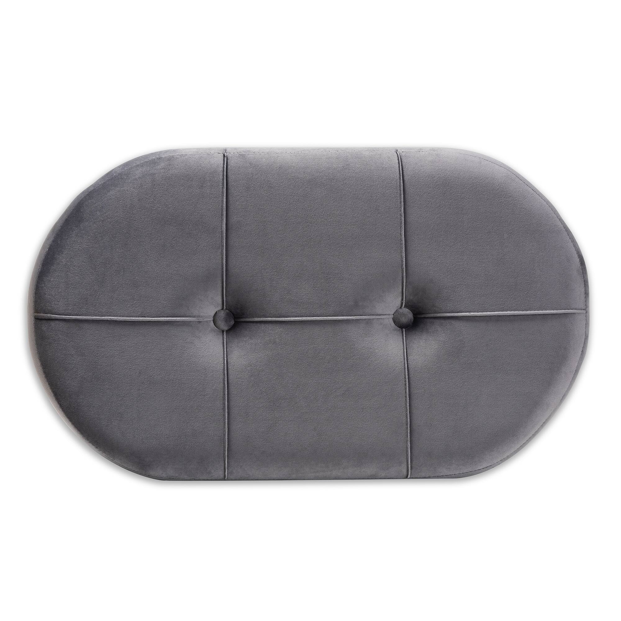 Back. Baxton Studio - Simone Mid-Century Modern Velvet Fabric Upholstered Wood Ottoman - Grey/Natural.