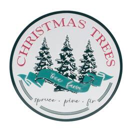 BreeBe - Christmas Tree Farm Sign 14"D - White, Red, Green