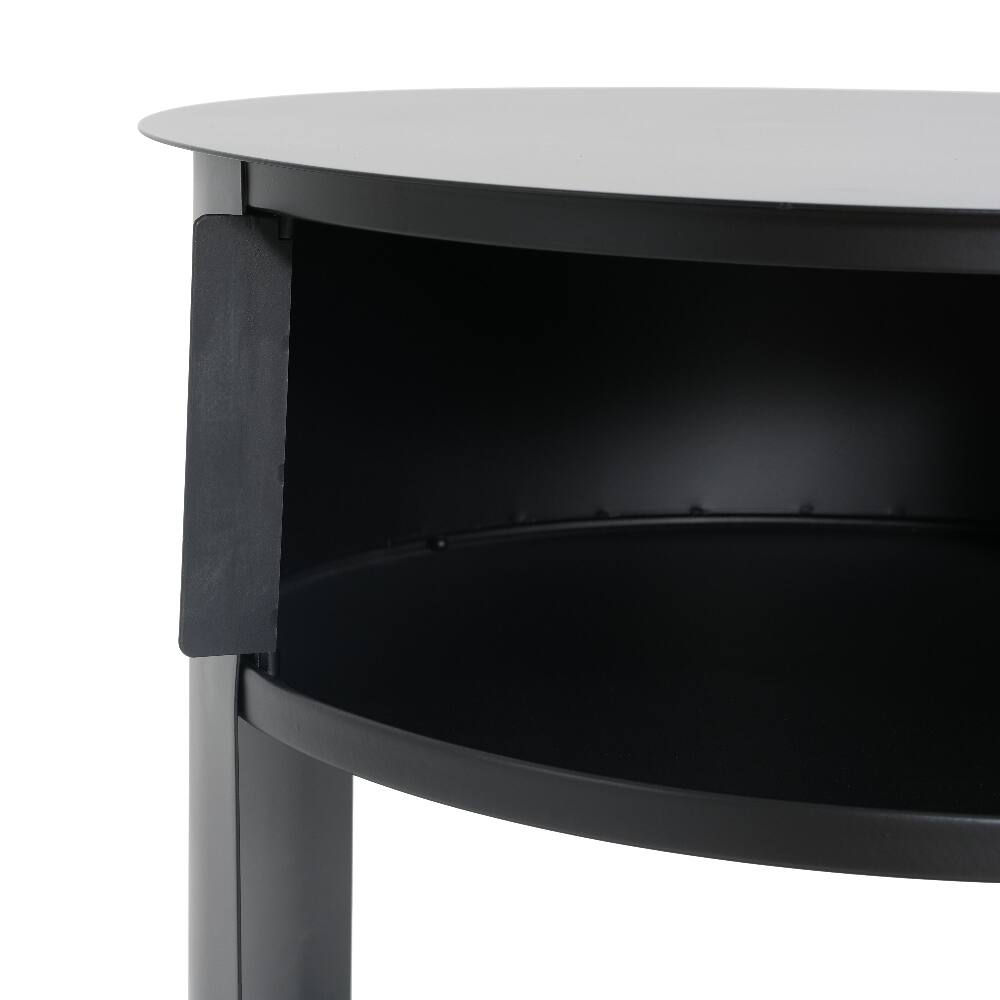 Alt View 10. Loheer - Loheer Round Side Table 3-Tier Metal End Table with Sliding Door Cabinet Matte Black Nightstand for Small Spaces - Black.
