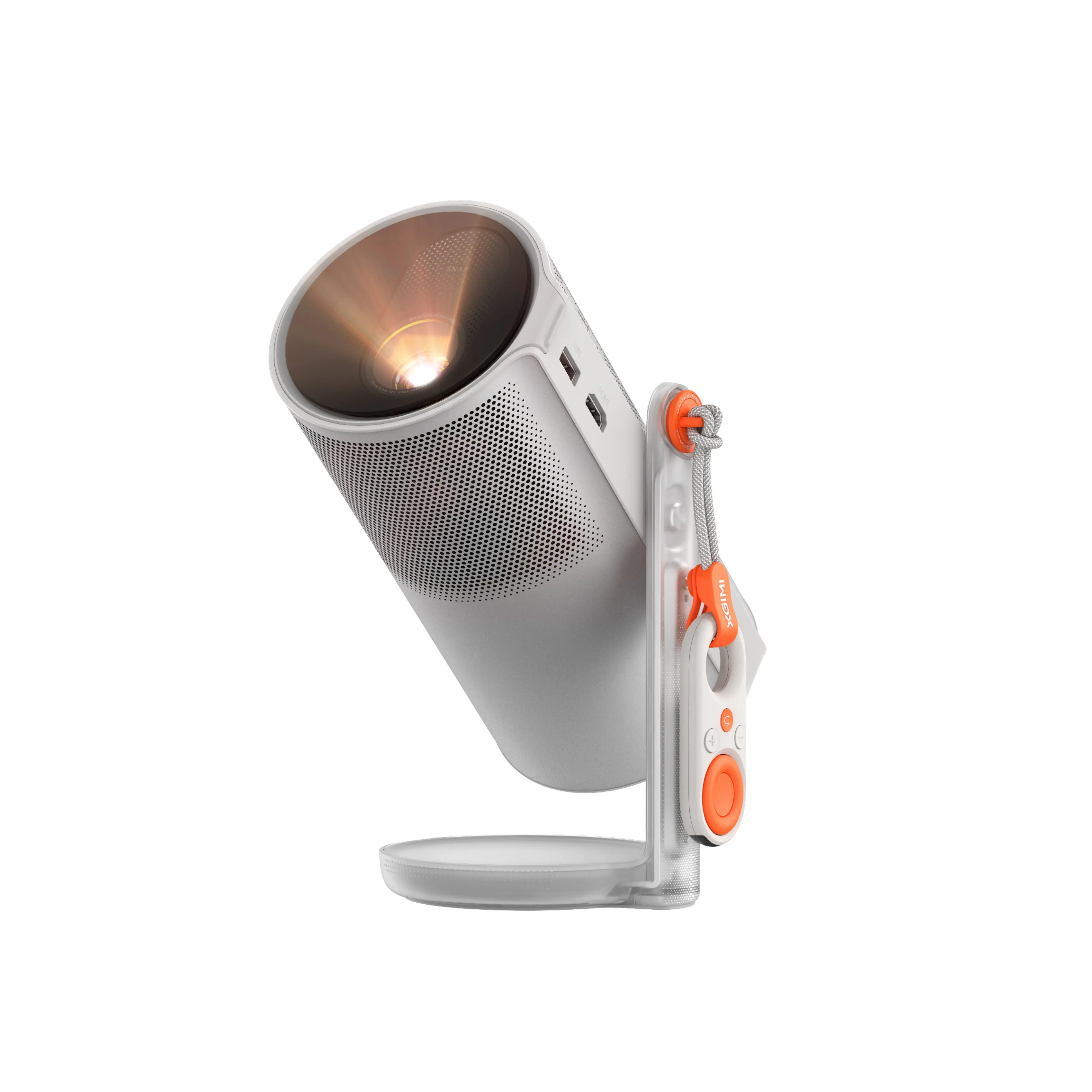 Left. XGIMI - XGIMI MoGo 4 1080p Portable Projector, Google TV/Netflix, 360° Stand, 2.5-Hour Battery, Dual 6W Harman Kardon - Silver.