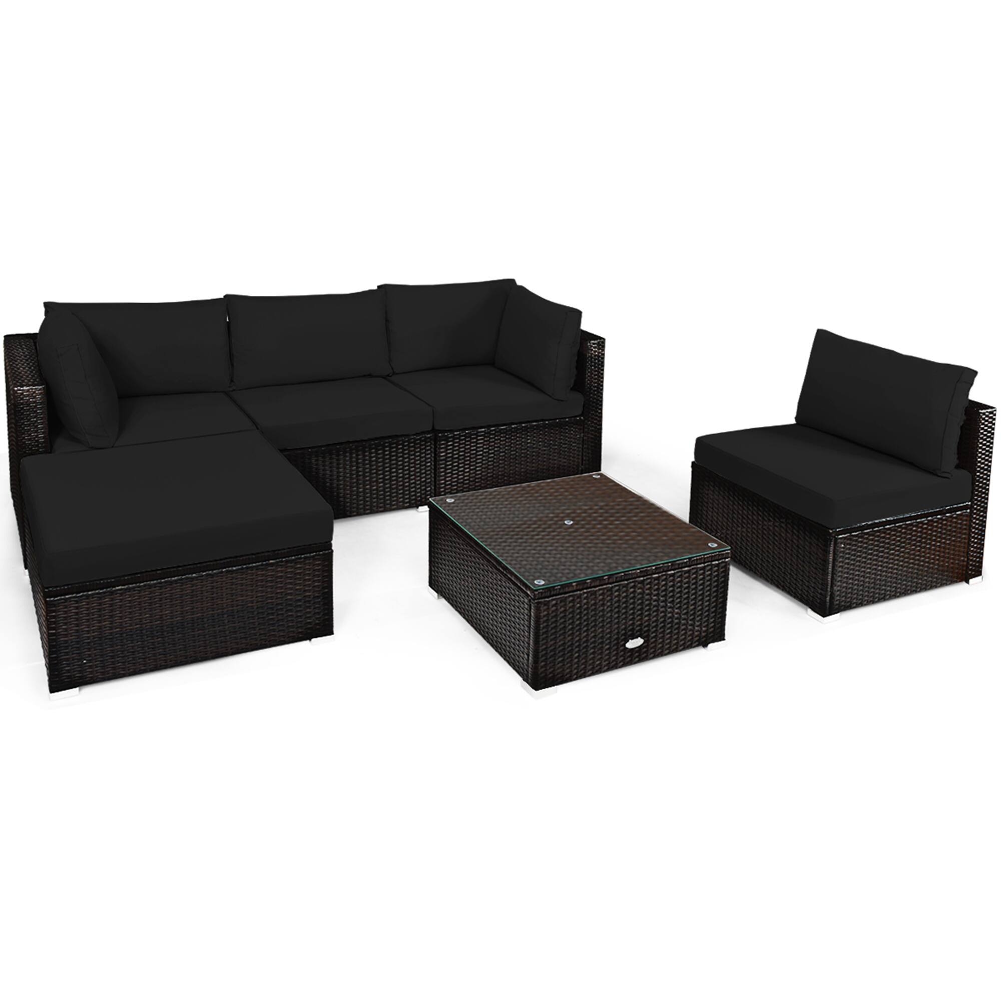 Alt View 1. Gymax - Gymax 6PCS Rattan Patio Sectional Sofa Set Outdoor Furniture Set w/ Black Cushions - Black.