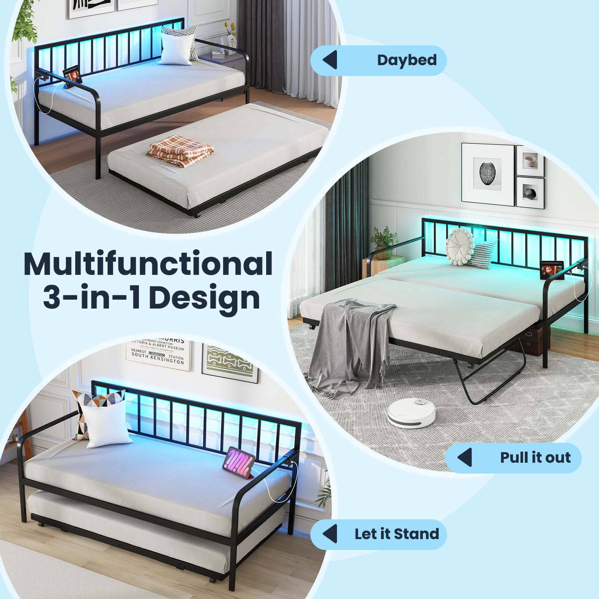 Daybed, Multifunctional 3-in-1 Design, Pull it out, Let it Stand