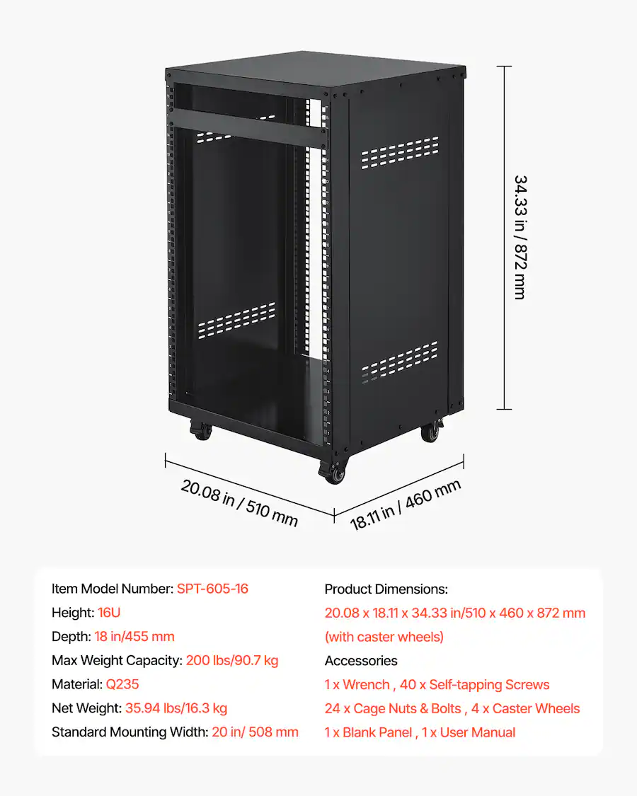 Studio Barbell Set Rack VEVOR 16U AV Rack, 200 lbs Max Capacity, Home Recording Studio Rack ...