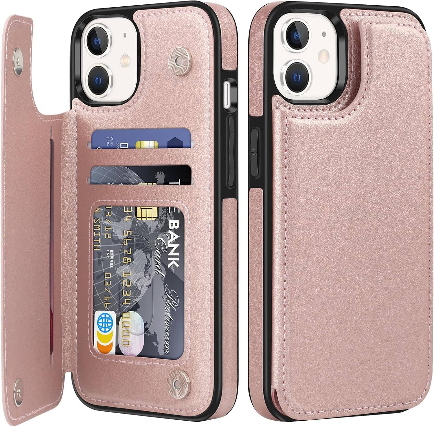 Gravity Ridge - for iPhone 17 Pro Wallet Case with Card Holder, PU Leather Kickstand Card Slots Drop Protective Shockproof Phone Cover - Pink