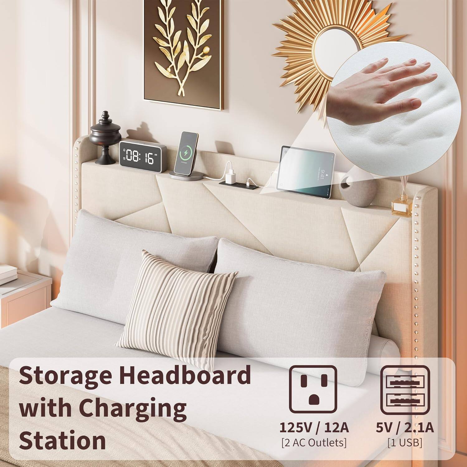 Storage Headboard with Charging Station

125V / 12A [2 AC Outlets]

5V / 2.1A [1 USB]