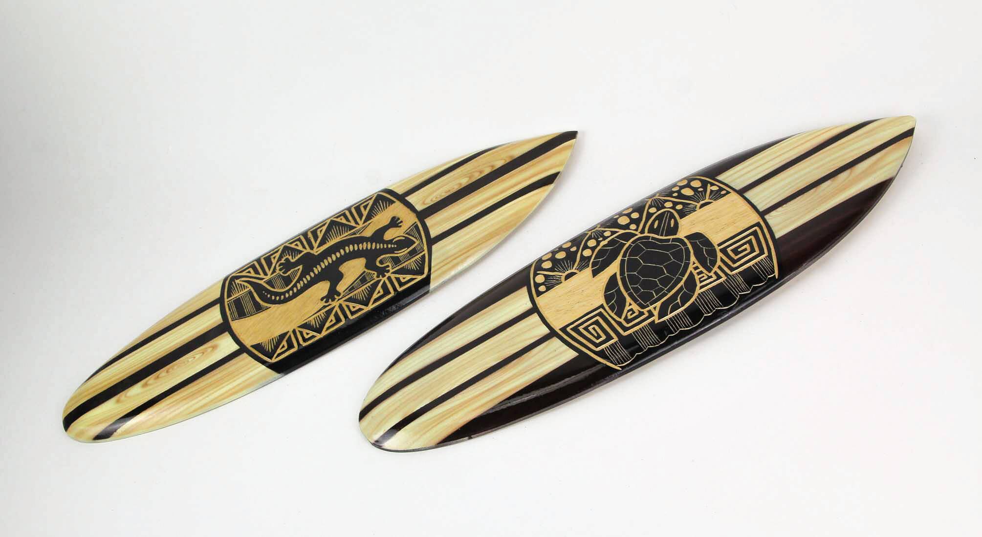 Alt View 1. Chesapeake Bay - Set Of 2 Hand Carved Wood Surfboards Tiki Decor Lizard Turtle Wall Hanging Art - Brown.