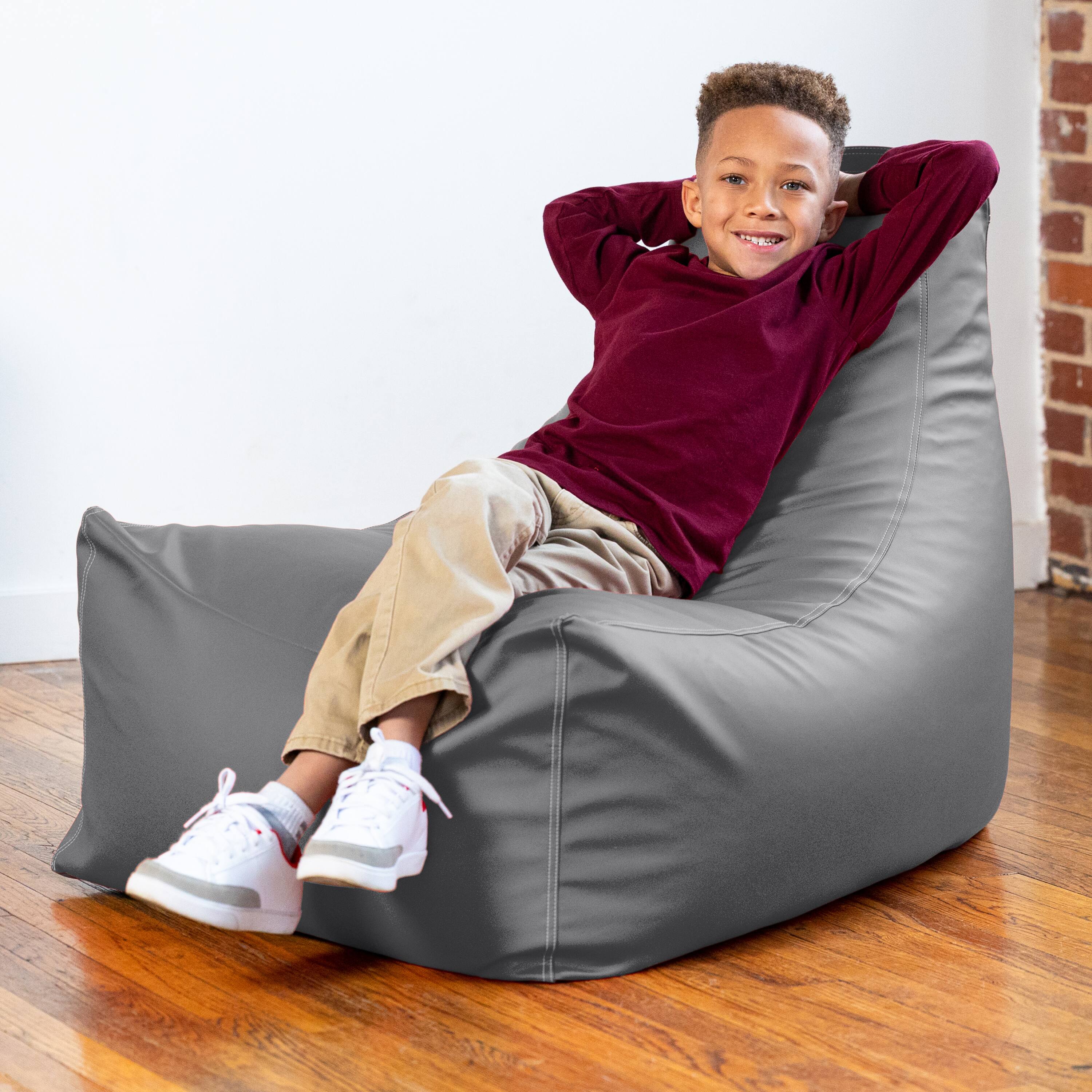 Angle. Jaxx - Jaxx Pezzi Premium Vinyl Classroom Bean Bag Chair, Charcoal - Charcoal.