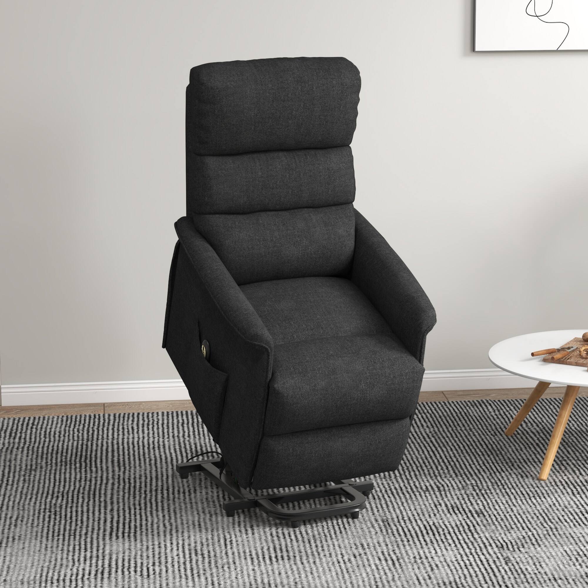 Alt View 1. Homcom - Power Lift Recliner Brown: Fabric Easy Assembly w/Remote & Side Pockets, Elderly Living Room Chair - Black.