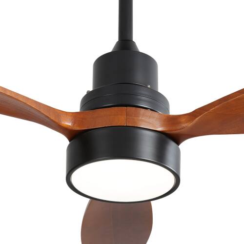 Alt View 3. LUCKY ONE - 52" Wooden Ceiling Fan with Light Remote 3 Solid Wood Blades DC Motor - Matte Black.