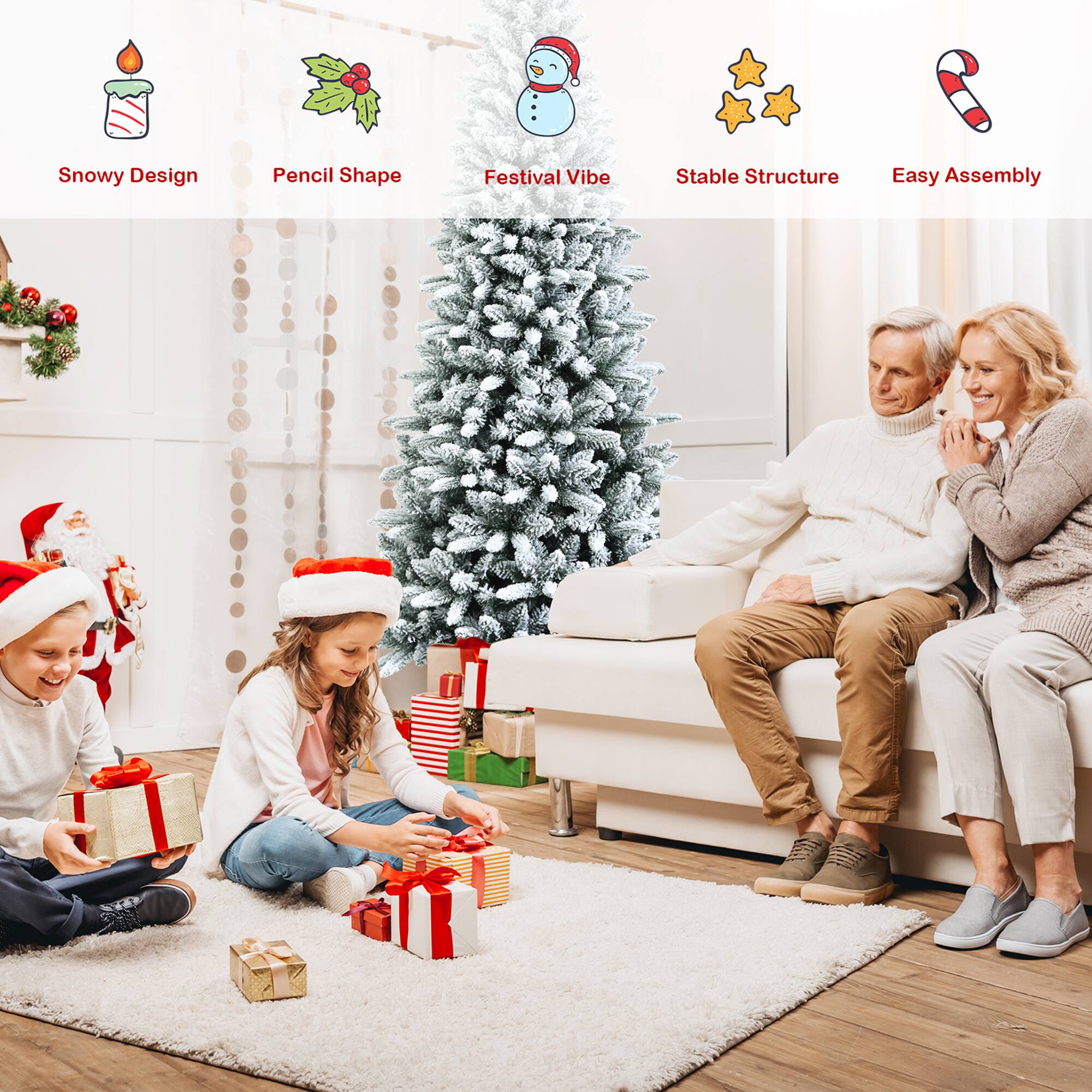 Snowy Design  
Pencil Shape  
Festive Vibe  
Stable Structure  
Easy Assembly