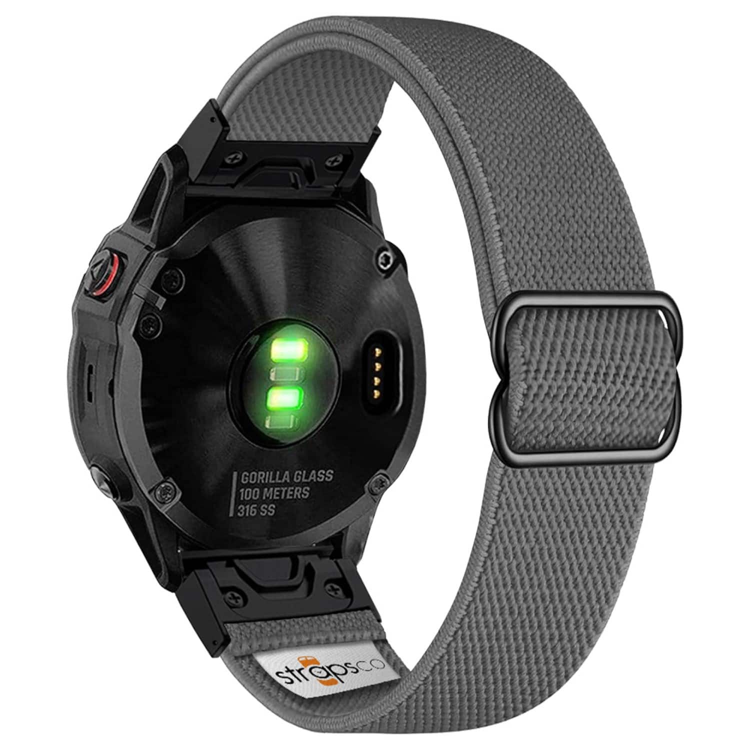 StrapsCo - Nylon Stretch Band QuickFit 22 Watch Strap For Garmin Fenix 7 & 7 Pro - Grey (Black Adapter)